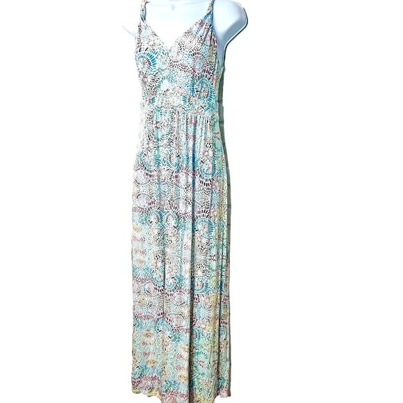Bamboo Maxi Dress Medium Floral Y2K Beach‎ Fairy Resort Festival Romantic Eco - Picture 1 of 13